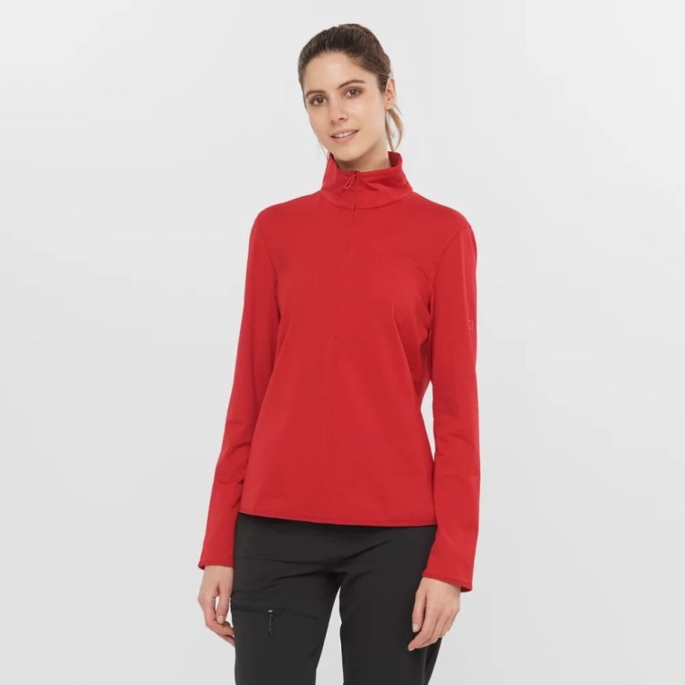 Dámské Bundy Salomon Essential Lightwarm Half Zip Červené | CZ 79JKBDW